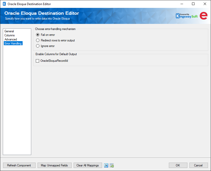 SSIS Oracle Eloqua Destination - Error Handling